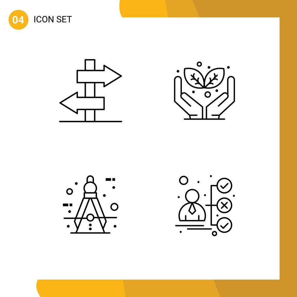 paquete de 4 signos y símbolos modernos de colores planos de línea rellena para medios de impresión web, como elementos de diseño de vectores editables de maletín de arquitecto verde de medida de tablero
