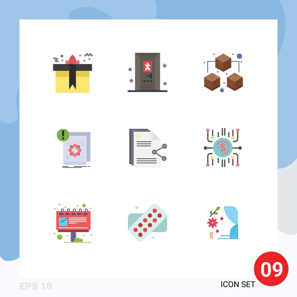 Universal Icon Symbols Group of 9 Modern Flat Colors of files alert big information standard Editable Vector Design Elements