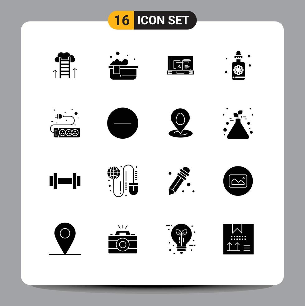 Solid Glyph Pack of 16 Universal Symbols of hardware spa relaxing bath treatment briefcase Editable Vector Design Elements