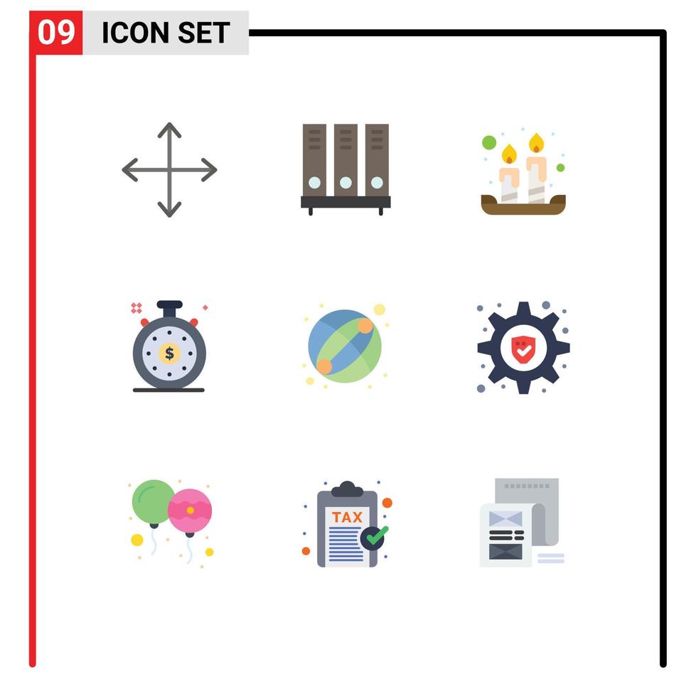 Universal Icon Symbols Group of 9 Modern Flat Colors of ball speedometer file investment time light Editable Vector Design Elements