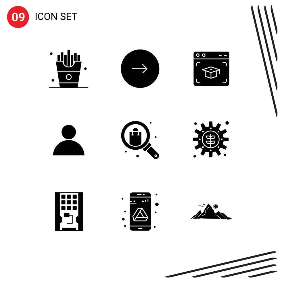 Universal Icon Symbols Group of 9 Modern Solid Glyphs of gift user next avatar graduation Editable Vector Design Elements
