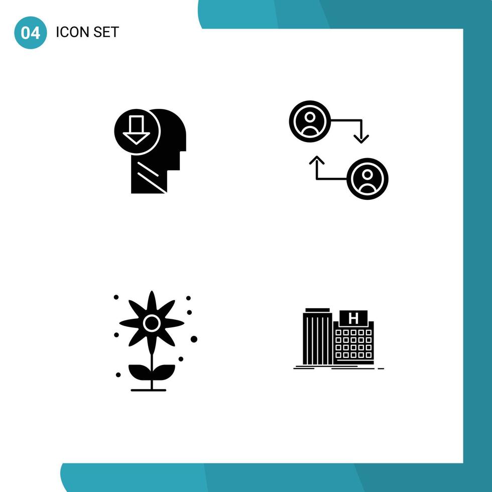 Universal Icon Symbols Group of 4 Modern Solid Glyphs of arrow farming knowledge change garden Editable Vector Design Elements