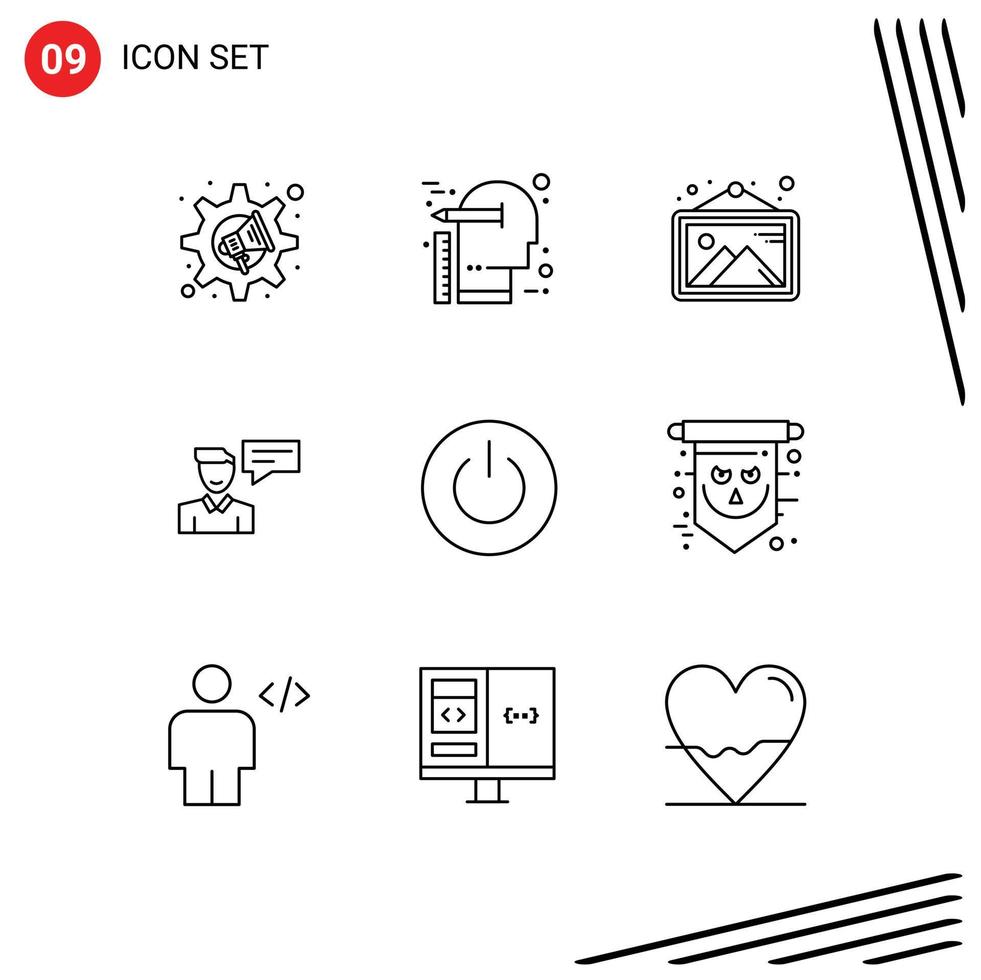 Modern Set of 9 Outlines and symbols such as conversation popup mind message frame Editable Vector Design Elements