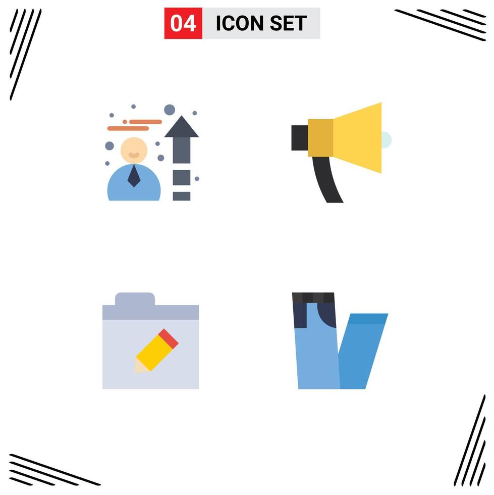 Pack of 4 creative Flat Icons of efficiency folder ads megaphone fashion Editable Vector Design Elements