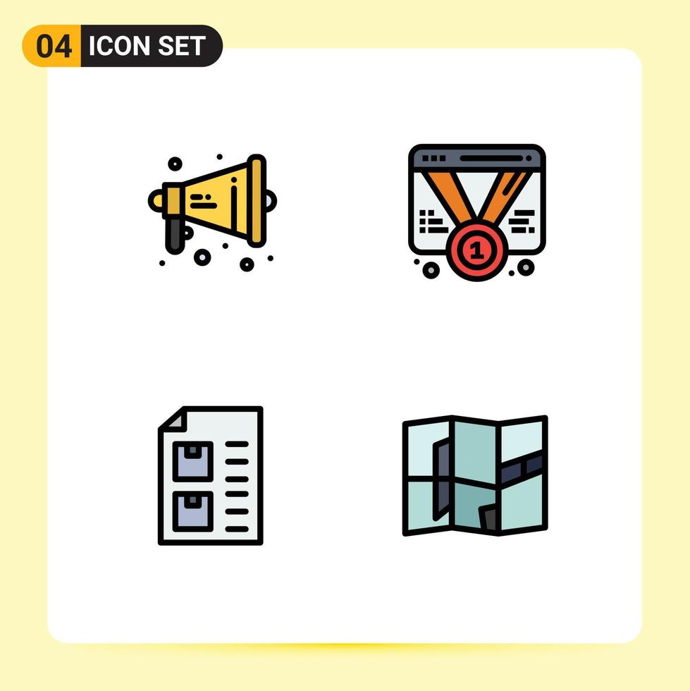 Group of 4 Modern Filledline Flat Colors Set for loud check warning promotion document Editable Vector Design Elements