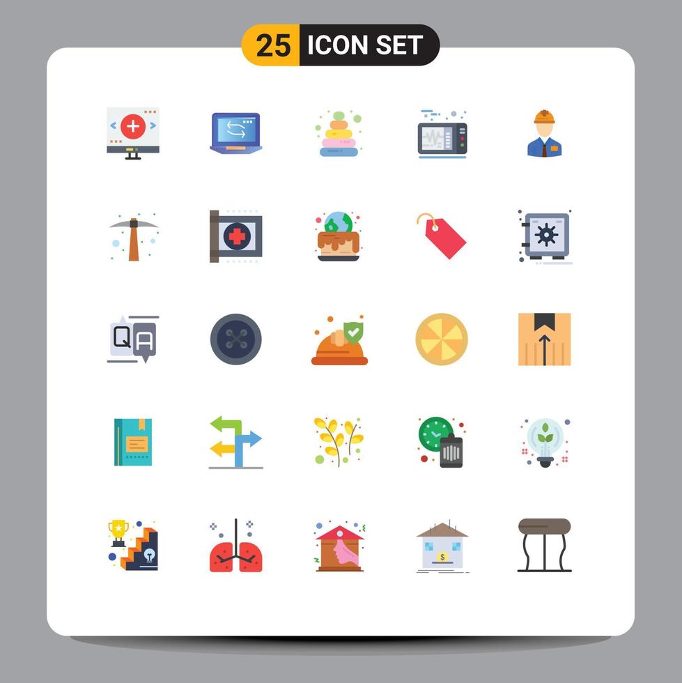 User Interface Pack of 25 Basic Flat Colors of construction worker hardware medical electrocardiogram Editable Vector Design Elements