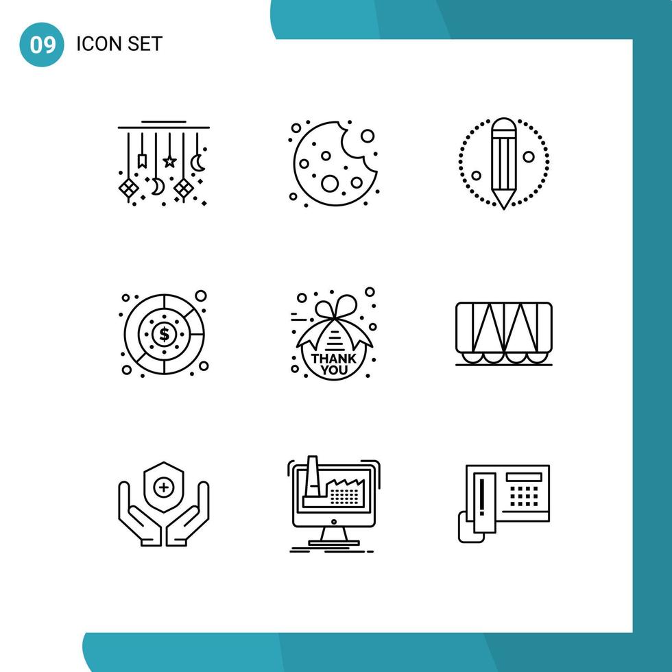 Group of 9 Modern Outlines Set for thankful note creative money graph Editable Vector Design Elements