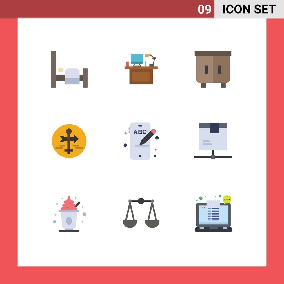 grupo de símbolos de icono universal de 9 colores planos modernos de guía de puntero de mapa muebles de tablero elementos de diseño vectorial editables vector