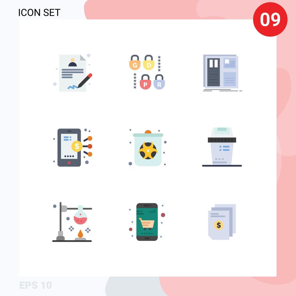 Set of 9 Modern UI Icons Symbols Signs for pollution bin interface share business Editable Vector Design Elements