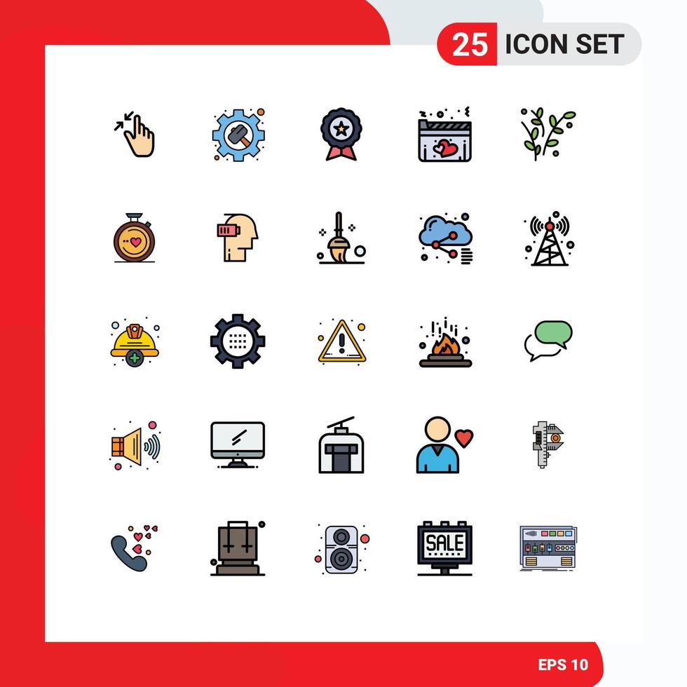 User Interface Pack of 25 Basic Filled line Flat Colors of movie heart settings film guarantee Editable Vector Design Elements