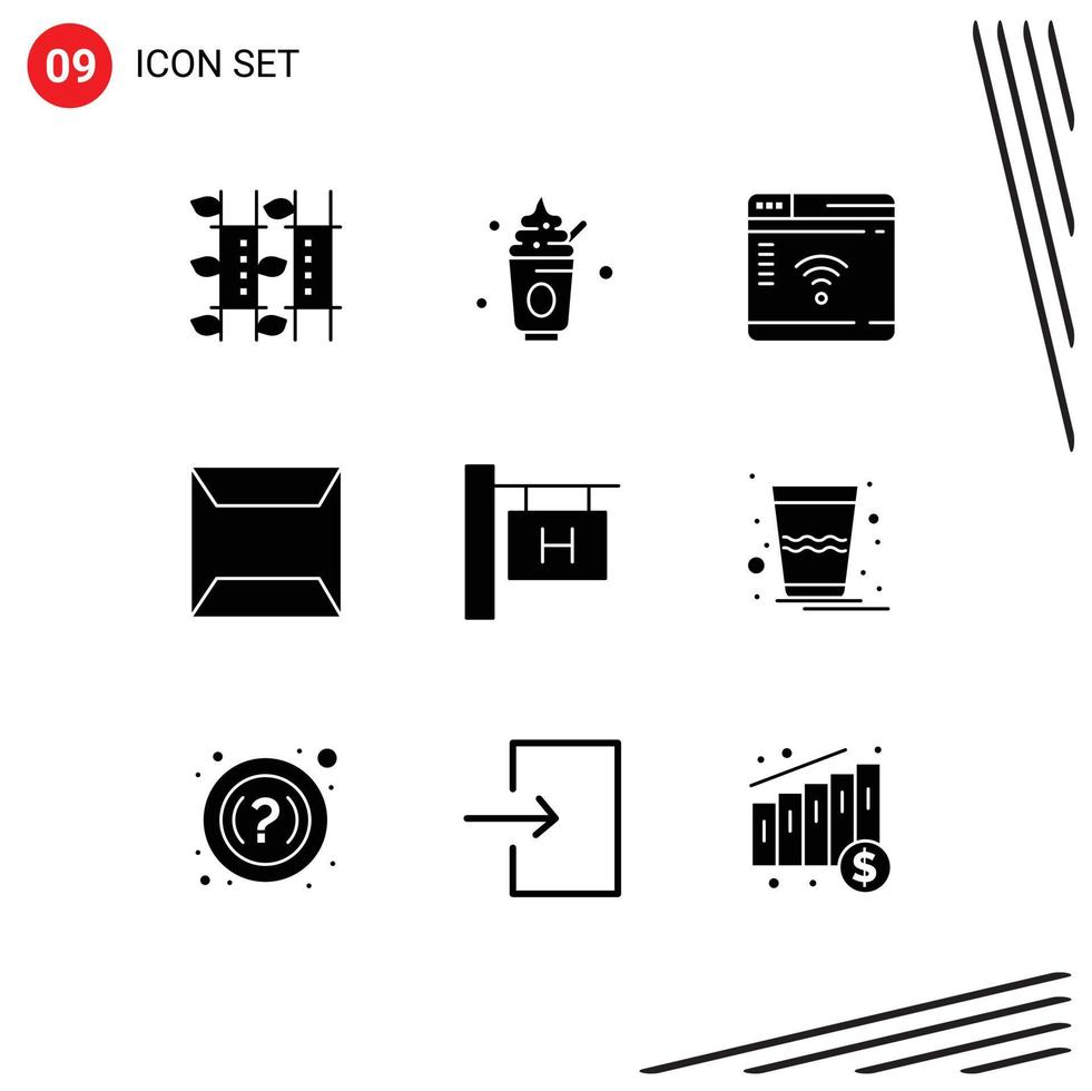 User Interface Pack of 9 Basic Solid Glyphs of travel sealed sweets envelope webpage Editable Vector Design Elements