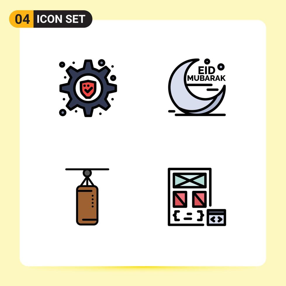 Modern Set of 4 Filledline Flat Colors and symbols such as lock boxing eid cresent punching Editable Vector Design Elements