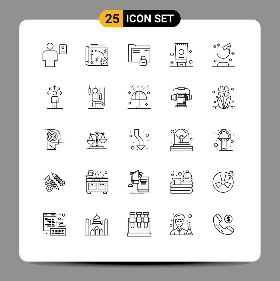 25 Thematic Vector Lines and Editable Symbols of bath cream technology secure password Editable Vector Design Elements