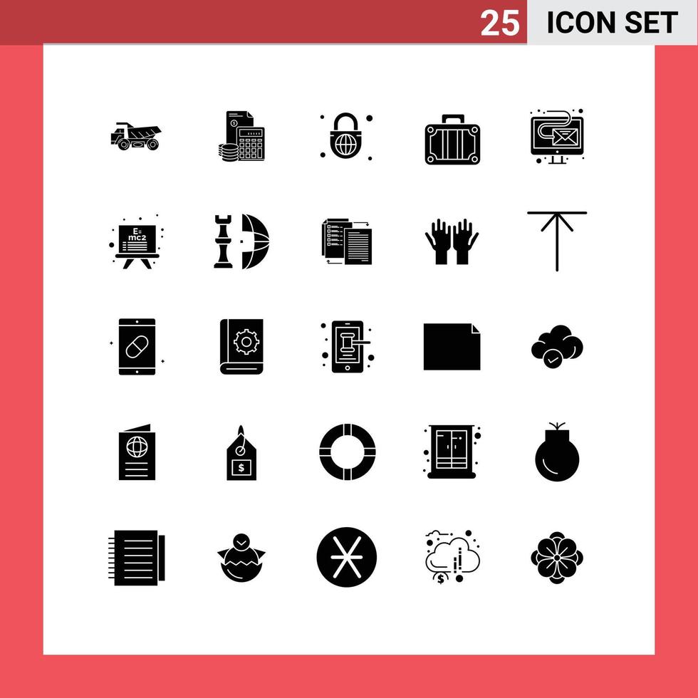 Universal Icon Symbols Group of 25 Modern Solid Glyphs of transportation beach savings globe with lock globe Editable Vector Design Elements