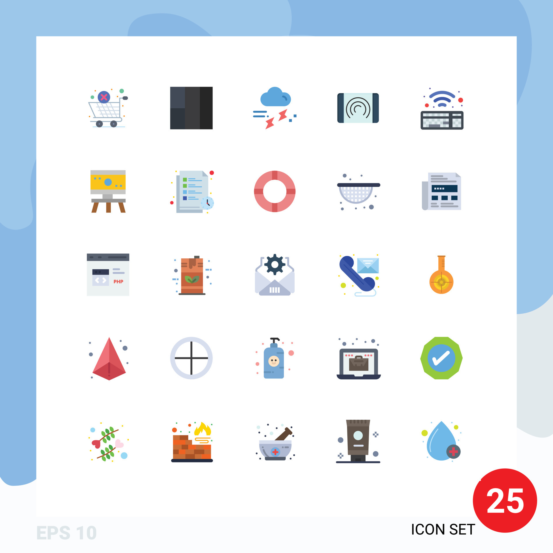 Group of 25 Modern Flat Colors Set for wireless keyboard rainfall