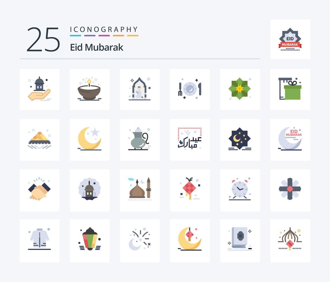 Eid Mubarak 25 Flat Color icon pack including knife. plate. light. dish. man vector
