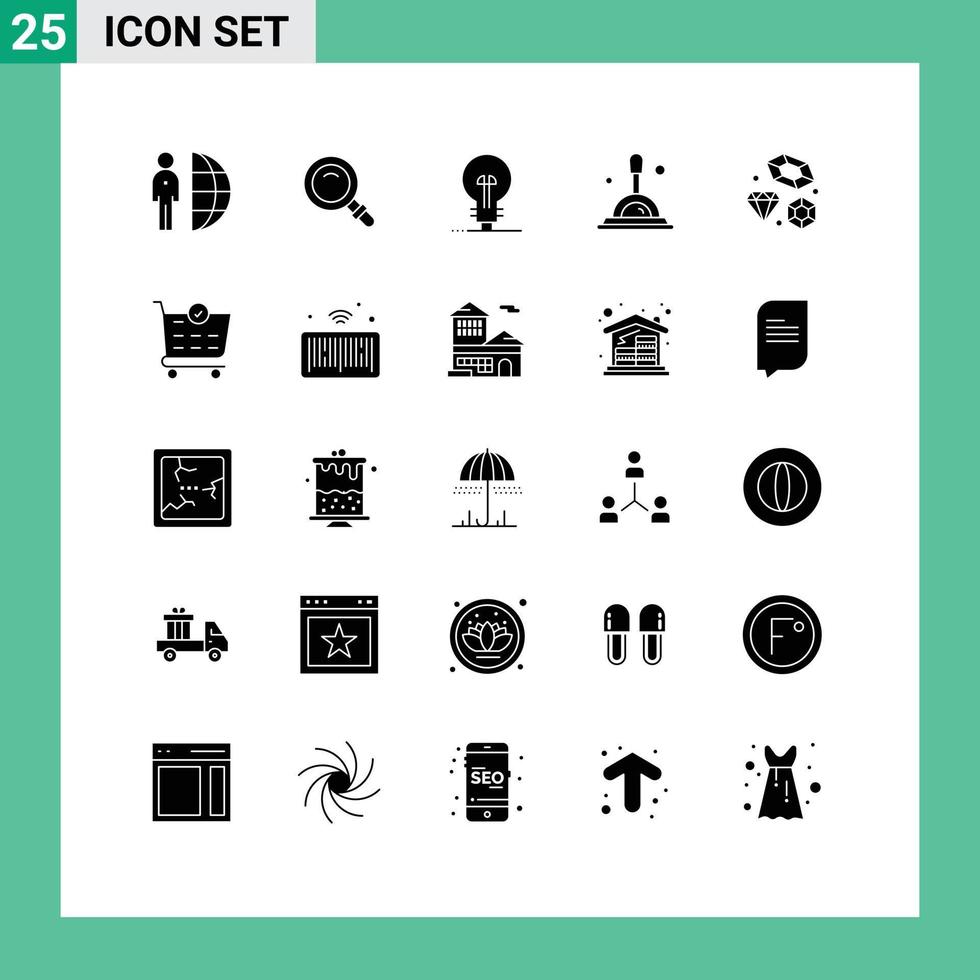 Universal Icon Symbols Group of 25 Modern Solid Glyphs of love deep search glass magnifying glass product Editable Vector Design Elements