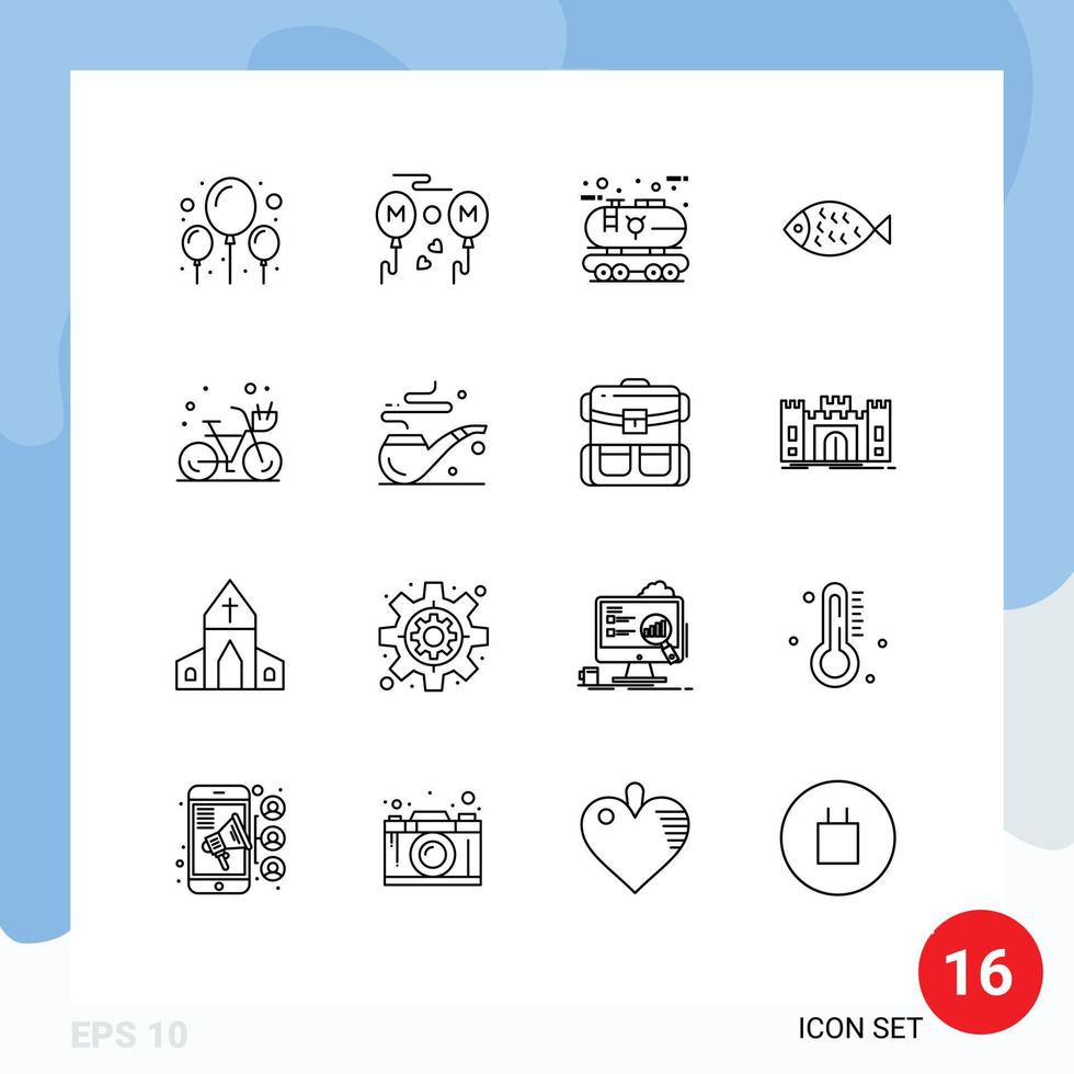 conjunto de pictogramas de 16 contornos simples de ciclo comer elementos de diseño de vector editables de pescado de pascua económico