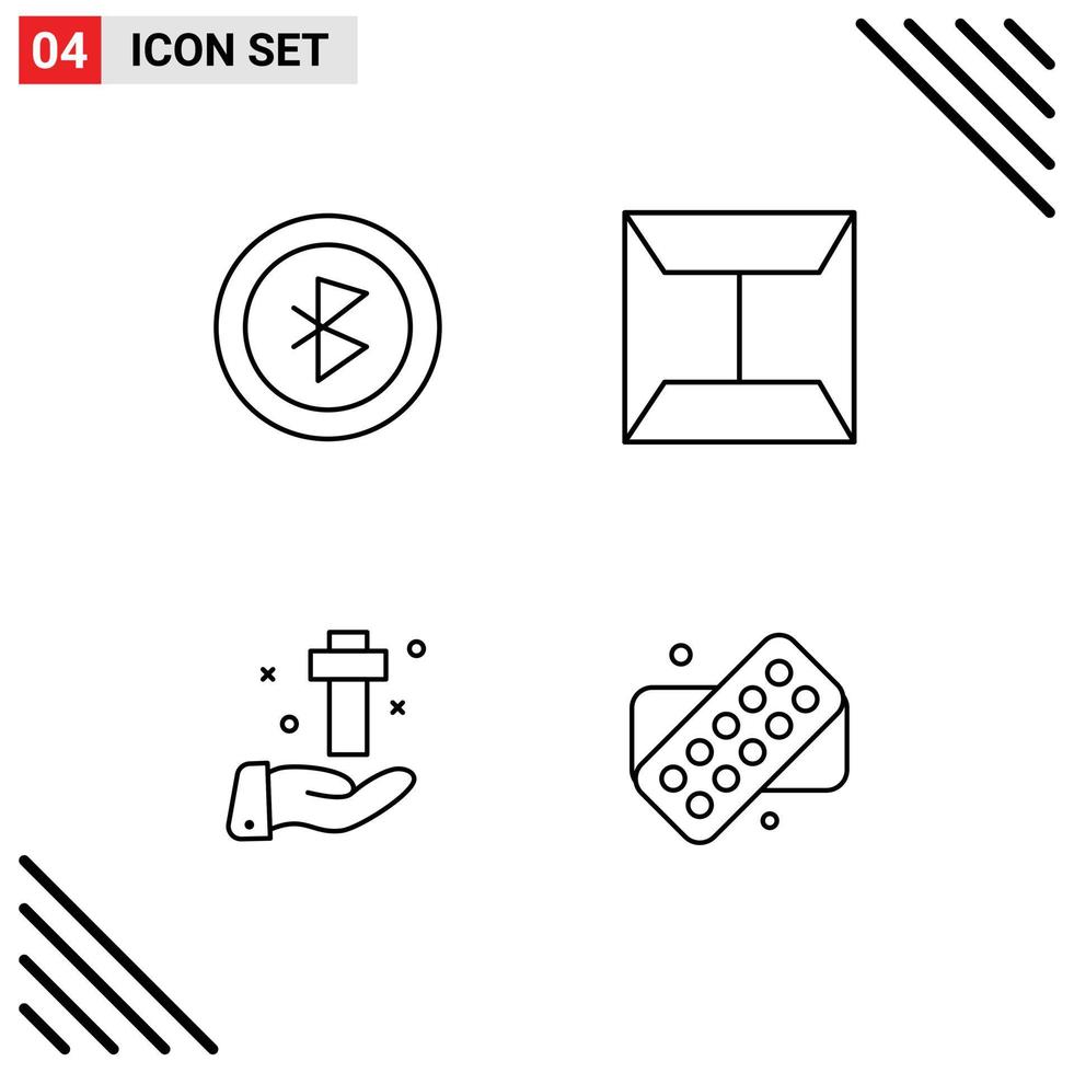 Editable Vector Line Pack of 4 Simple Filledline Flat Colors of bluetooth cross envelope hand tablet Editable Vector Design Elements