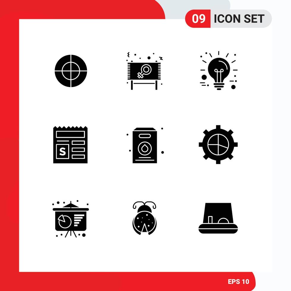 Group of 9 Solid Glyphs Signs and Symbols for pack bank business document basic Editable Vector Design Elements