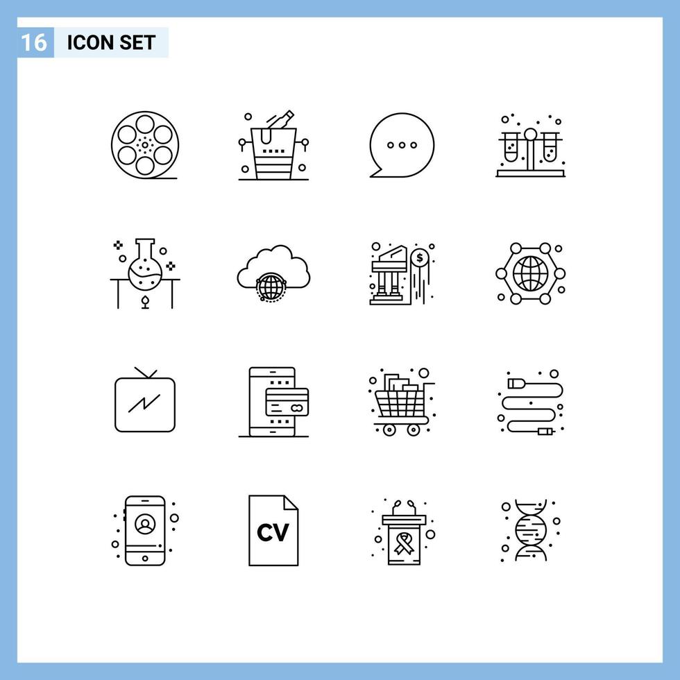 User Interface Pack of 16 Basic Outlines of science experiment laboratory research bubble laboratory test Editable Vector Design Elements