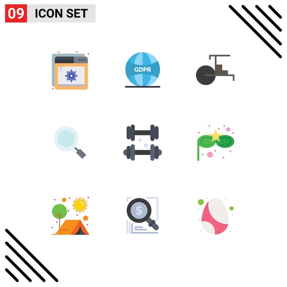 Set of 9 Modern UI Icons Symbols Signs for fitness search china magnify general Editable Vector Design Elements