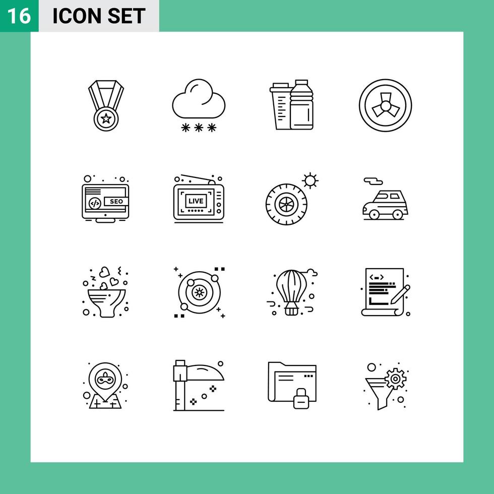 Mobile Interface Outline Set of 16 Pictograms of online desktop drink zombie mutation Editable Vector Design Elements