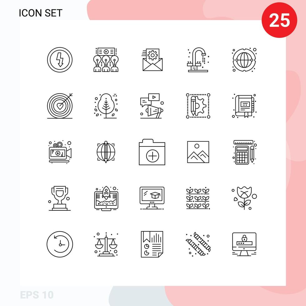 Universal Icon Symbols Group of 25 Modern Lines of communication plumbing workshop faucet integration Editable Vector Design Elements