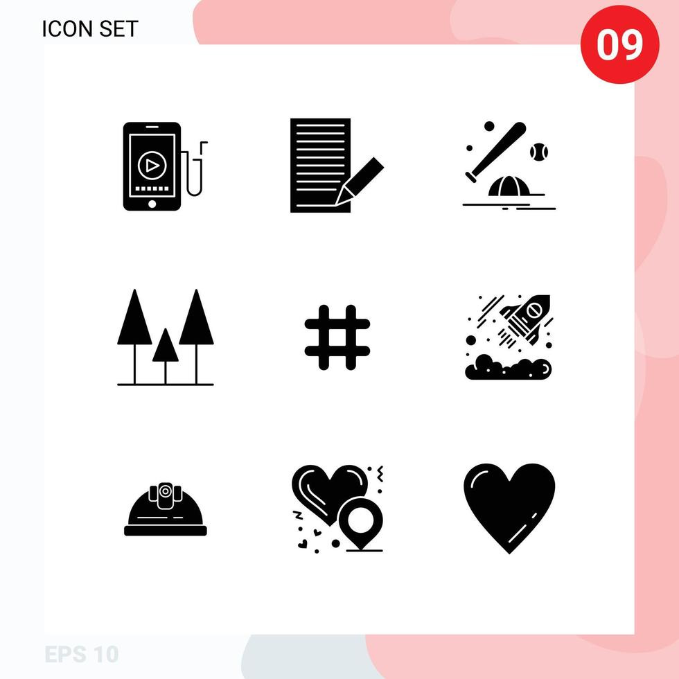 Universal Icon Symbols Group of 9 Modern Solid Glyphs of follow nature receive forest cap Editable Vector Design Elements