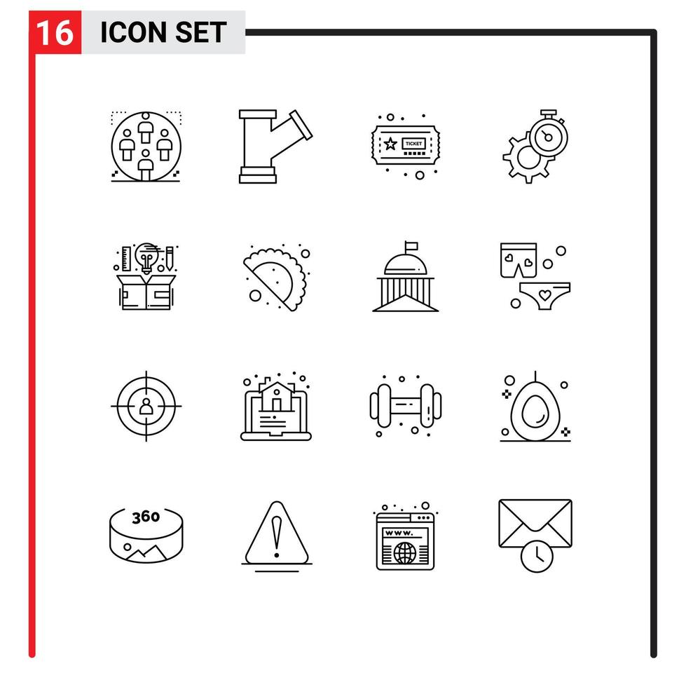 Modern Set of 16 Outlines and symbols such as computer setting water gear timer Editable Vector Design Elements