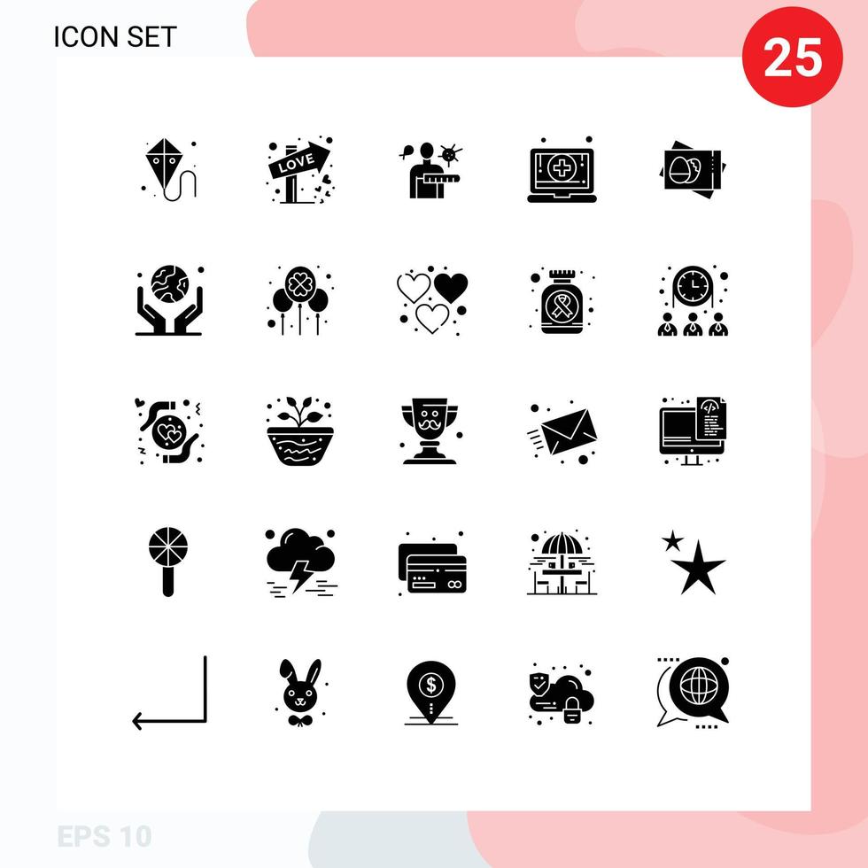 25 User Interface Solid Glyph Pack of modern Signs and Symbols of egg pharmacy virus medical digital Editable Vector Design Elements