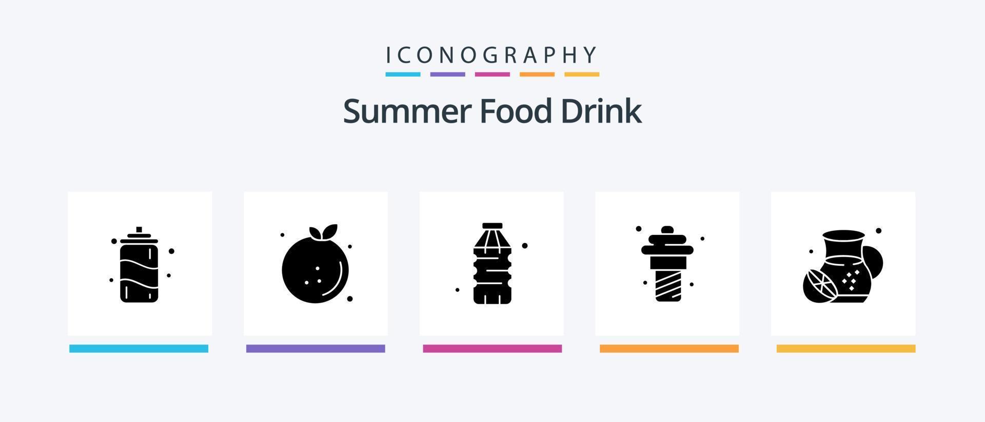 Summer Food Drink Glyph 5 Icon Pack Including summer. meal. bottle. ice cream. yogurt. Creative Icons Design vector