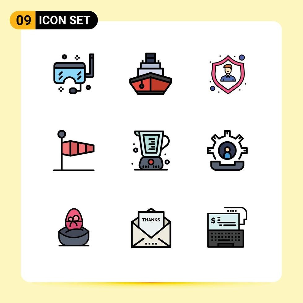 Pack of 9 Modern Filledline Flat Colors Signs and Symbols for Web Print Media such as speed blow transportation air shield Editable Vector Design Elements