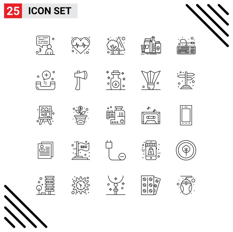 Stock Vector Icon Pack of 25 Line Signs and Symbols for hardware computer tree bottle marketing Editable Vector Design Elements