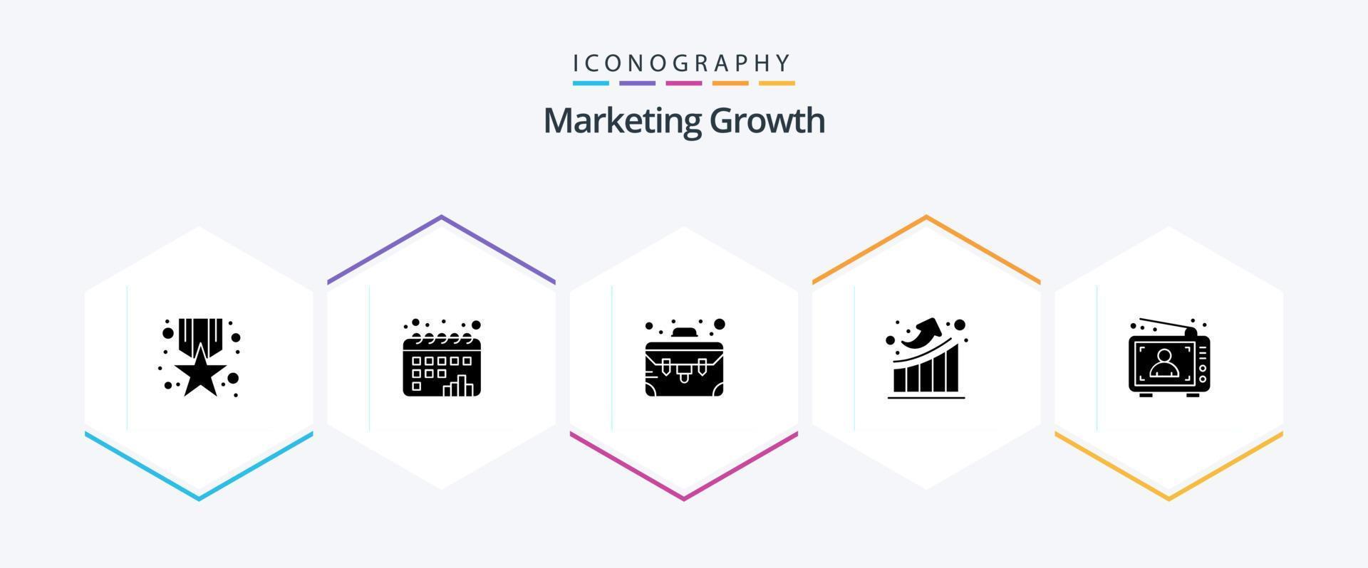 Marketing Growth 25 Glyph icon pack including advertisement. up. graph. statistics. graph vector