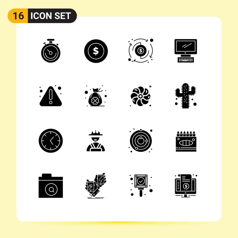 Universal Icon Symbols Group of 16 Modern Solid Glyphs of notice pc payment imac monitor Editable Vector Design Elements