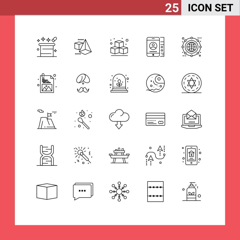 Pack of 25 Modern Lines Signs and Symbols for Web Print Media such as expand archive box globe service Editable Vector Design Elements