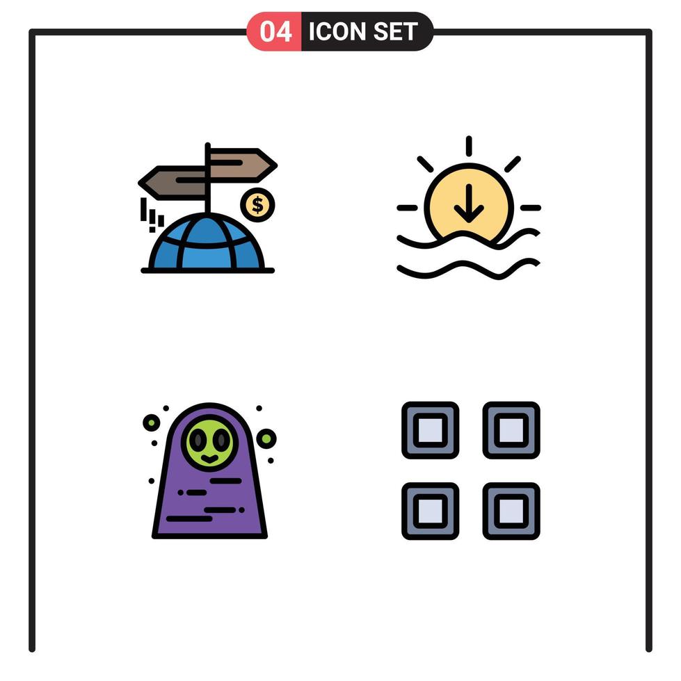 Set of 4 Modern UI Icons Symbols Signs for advertising halloween costume marketing weather grid Editable Vector Design Elements
