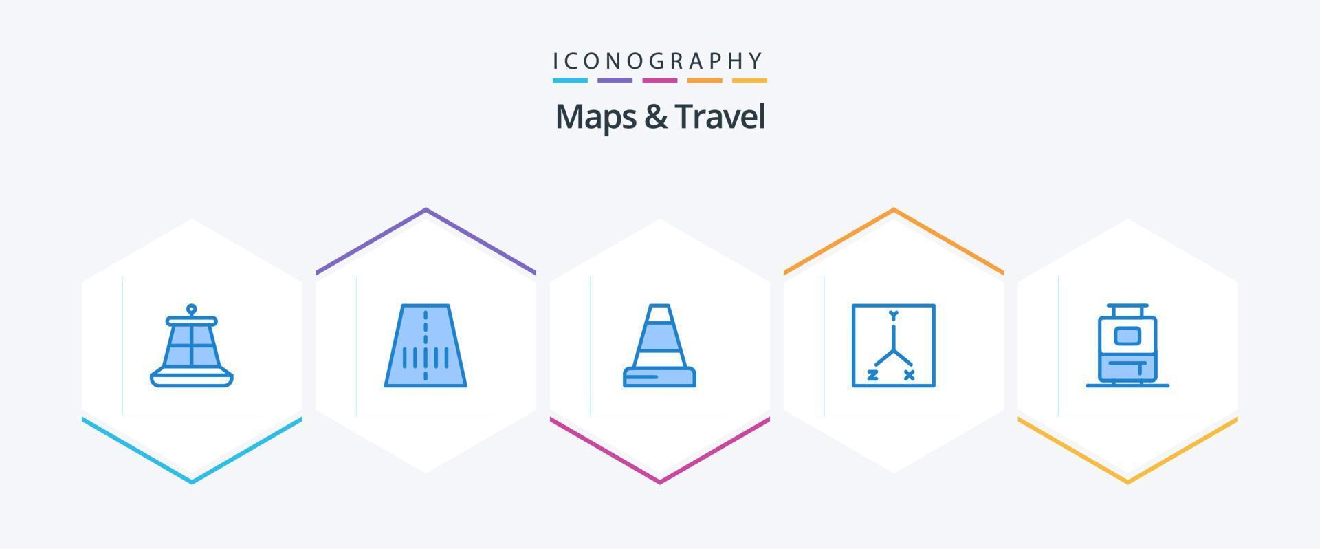 Maps and Travel 25 Blue icon pack including . . traffic. vacation. bag vector