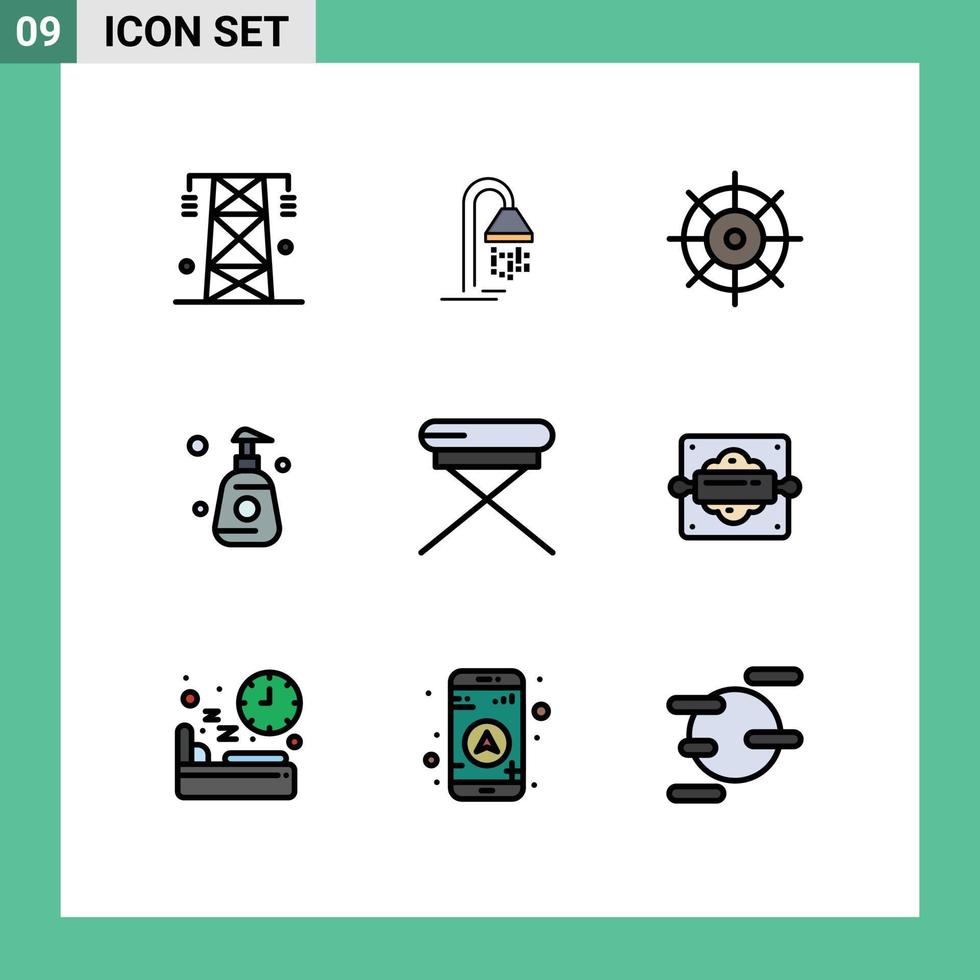 Set of 9 Commercial Filledline Flat Colors pack for furniture sprayer shower spray bottle Editable Vector Design Elements