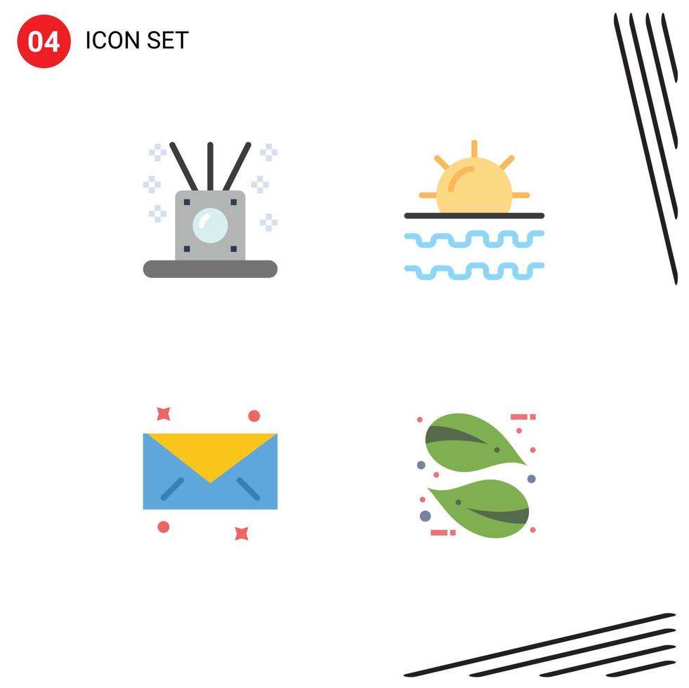 Pictogram Set of 4 Simple Flat Icons of incense message sticks sun email Editable Vector Design Elements