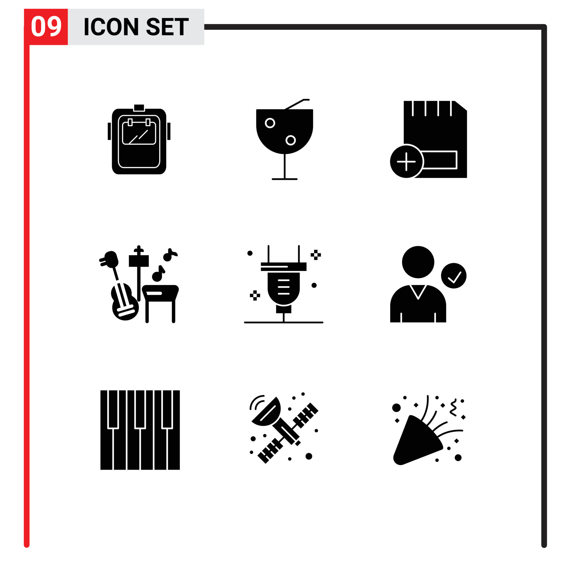 Set of 9 Modern UI Icons Symbols Signs for power song add music