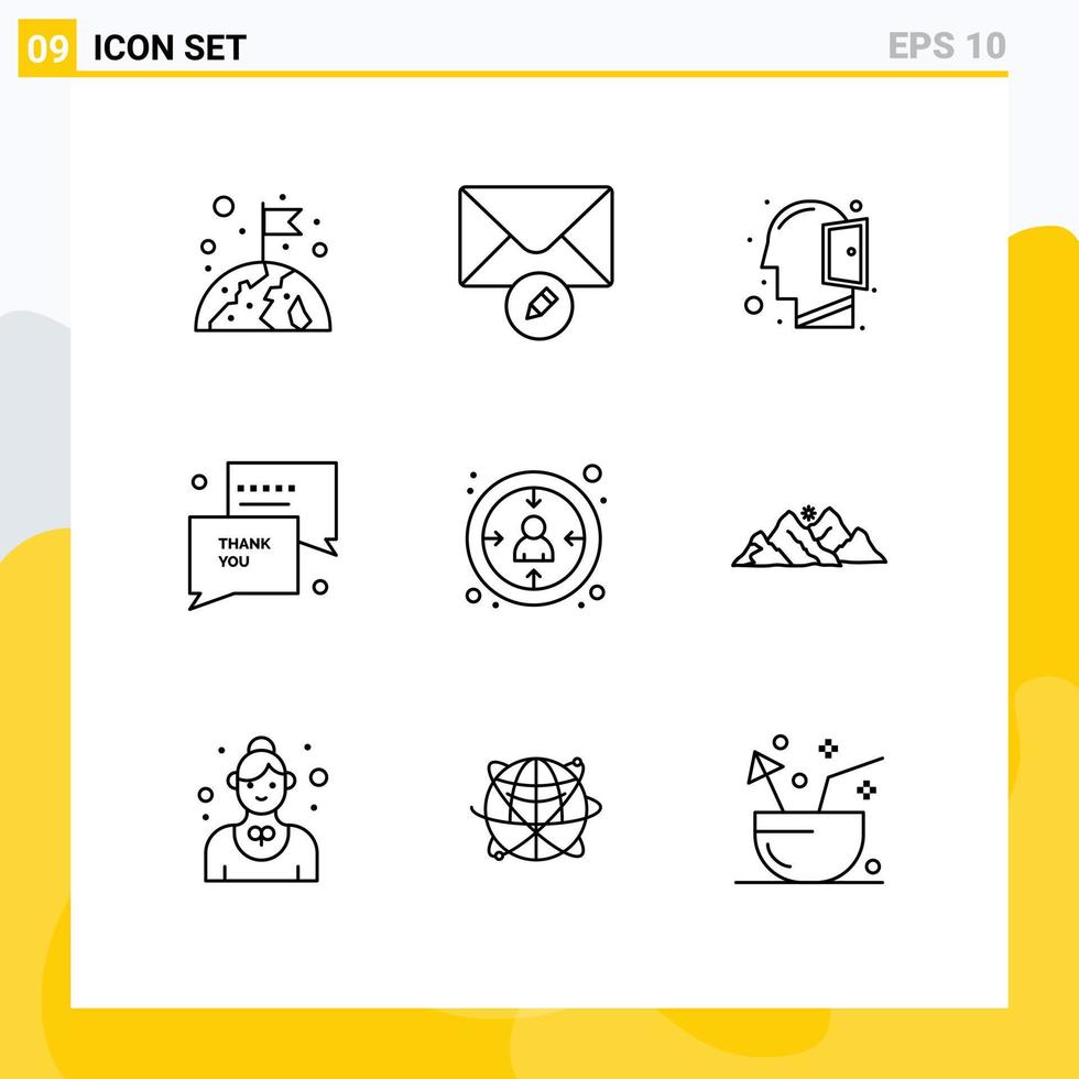 Pack of 9 Modern Outlines Signs and Symbols for Web Print Media such as experience centricity mind sms you Editable Vector Design Elements