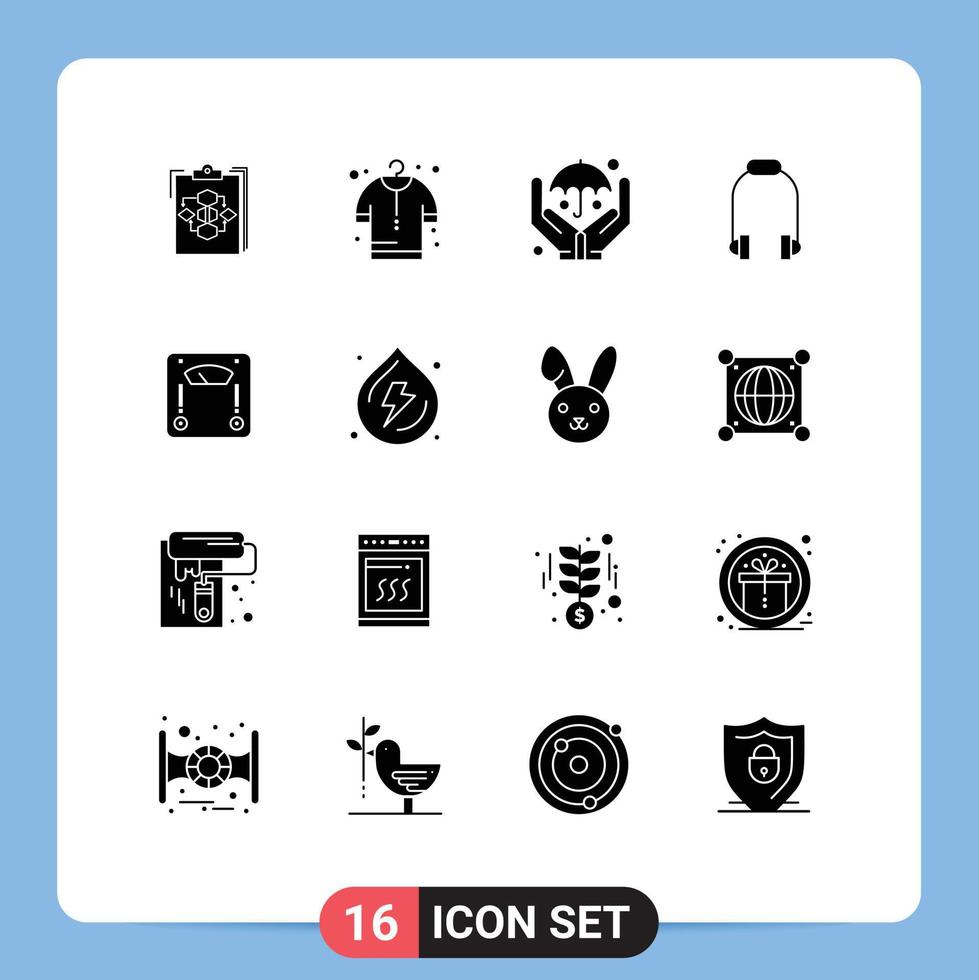 Modern Set of 16 Solid Glyphs and symbols such as machine phone cloth earphone safe Editable Vector Design Elements