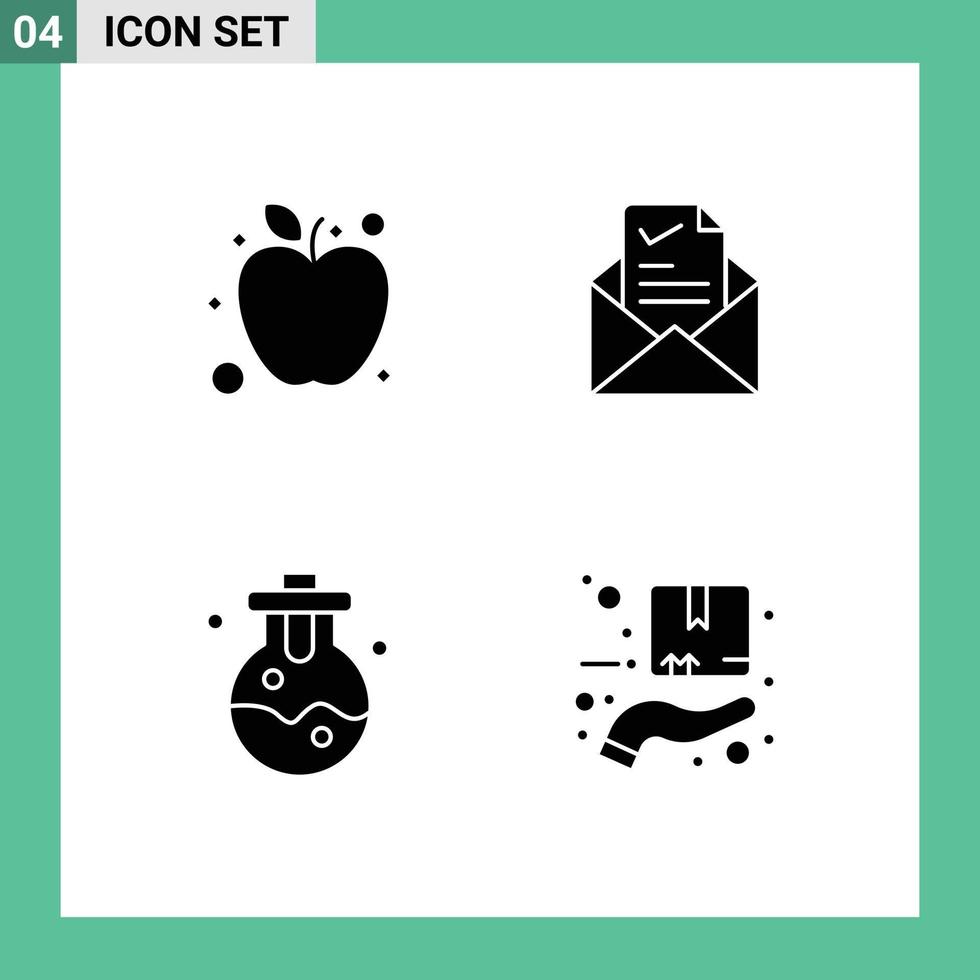 Group of 4 Modern Solid Glyphs Set for apple lab mail tick protection Editable Vector Design Elements