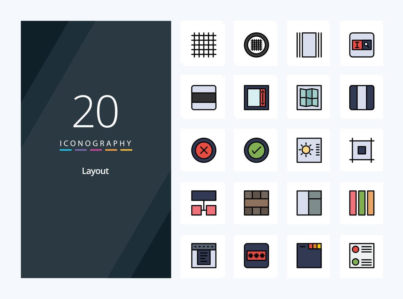 20 iconos llenos de línea de diseño para presentación vector
