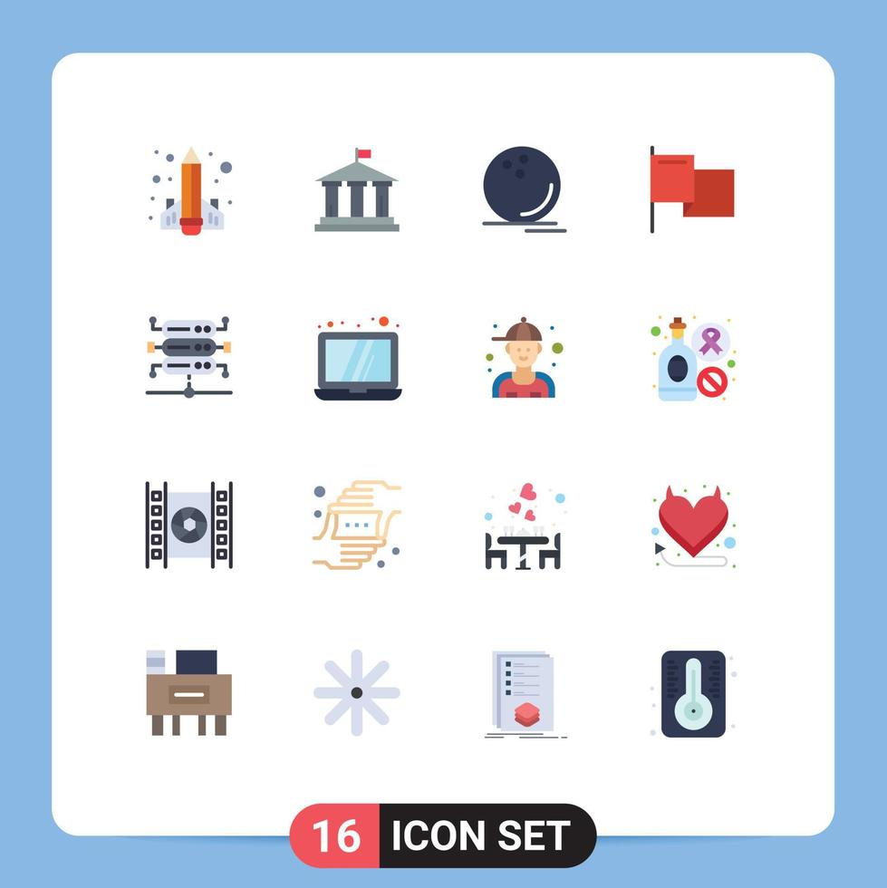 Universal Icon Symbols Group of 16 Modern Flat Colors of database flag usa country ball Editable Pack of Creative Vector Design Elements