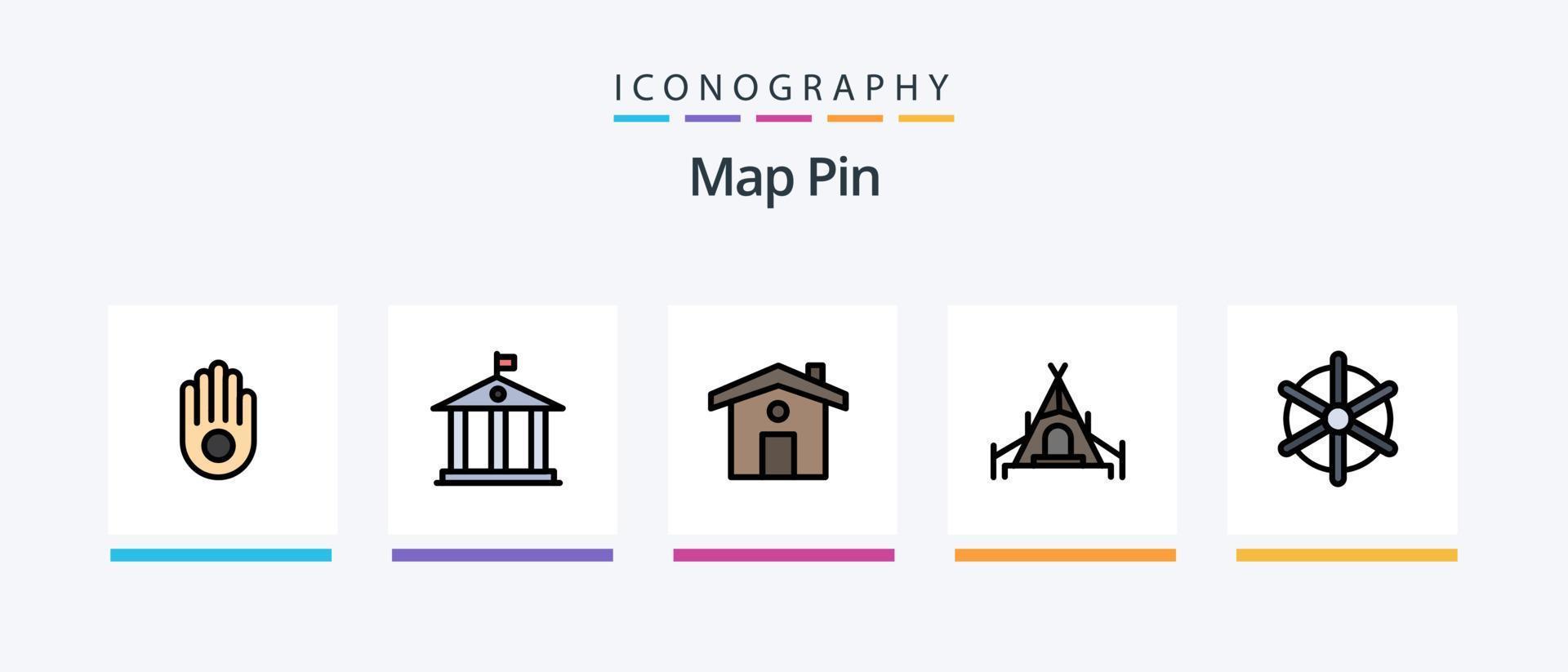 Map Pin Line Filled 5 Icon Pack Including service. homestay. traveling. elevator. maps. Creative Icons Design vector