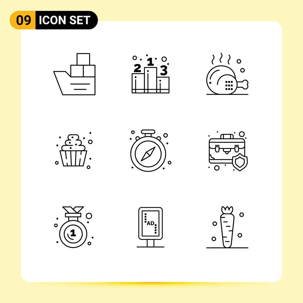 Set of 9 Modern UI Icons Symbols Signs for sweets food strategy dessert food Editable Vector Design Elements