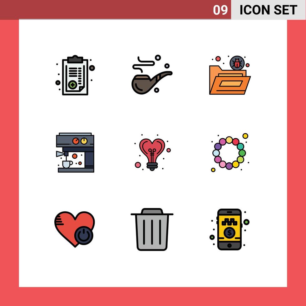 Pictogram Set of 9 Simple Filledline Flat Colors of idea maker bug machine virus Editable Vector Design Elements